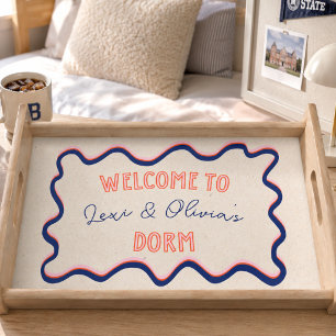Retro Preppy Wavy Border Roommate Dorm Serving Tray