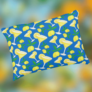 Retro Preppy Yellow Lemons Lemon Drops on Blue Accent Pillow