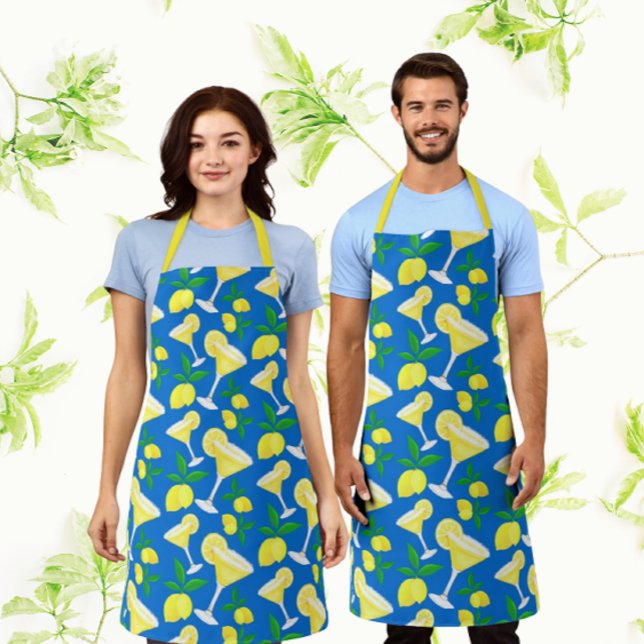 Retro Preppy Yellow Lemons Lemon Drops on Blue Apron (Fun lemon drop apron available in S M L)