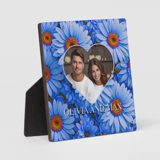 Retro pretty Blue floral blue daisies pattern  Plaque (Front)