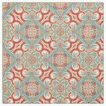 Retro Pretty Chic Red Teal Floral Mosaic Pattern Fabric