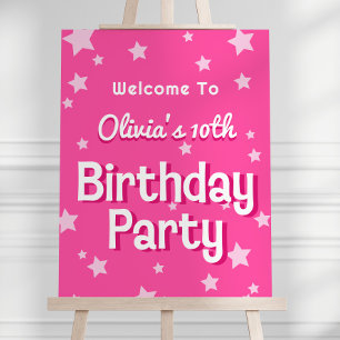Retro Pretty Pink Birthday Party Welcome Foam Board