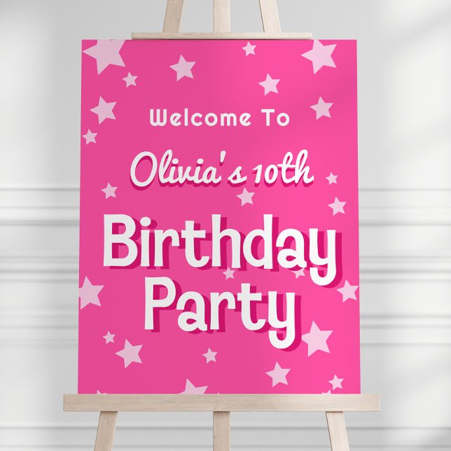Retro Pretty Pink Birthday Party Welcome Foam Board (Creator Uploaded)