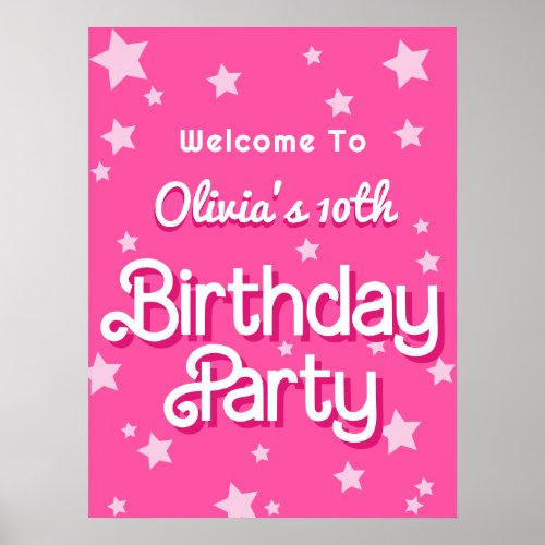 Retro Pretty Pink Malibu Birthday Party Welcome Poster