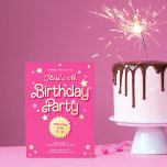 Retro Pretty Pink Malibu Stars Birthday Party Foil Invitation<br><div class="desc">This retro inspired birthday party invitation features a bright pink background with pink / raised foil stars and retro inspired typography. The back has the same bright pink color with a white diagonal stripe pattern. The look is feminine and fun!</div>