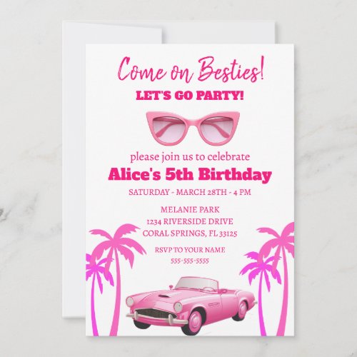 Retro Pretty Pink Malibu Stars Birthday Party Invitation