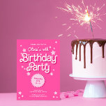 Retro Pretty Pink Malibu Stars Birthday Party Invitation<br><div class="desc">This retro inspired birthday party invitation features a bright pink background,  retro inspired typography. The back has the same bright pink color with a white diagonal stripe pattern. The look is feminine and fun!</div>