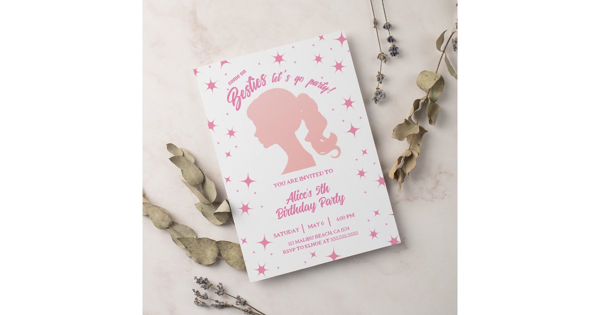 Retro Pretty Pink Malibu Stars Birthday Party Invitation | Zazzle