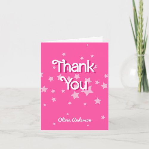 Retro Pretty Pink Malibu Stars Birthday Party Thank You Card