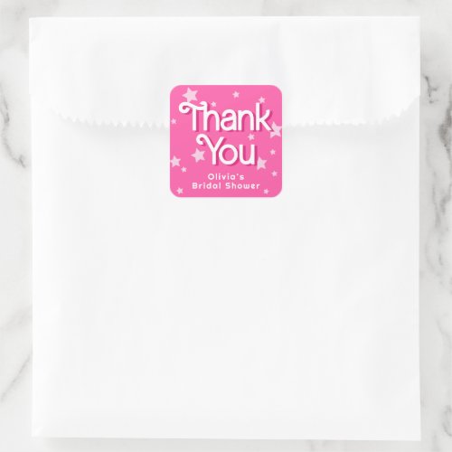 Retro Pretty Pink Malibu Stars Bridal Shower Favor Square Sticker