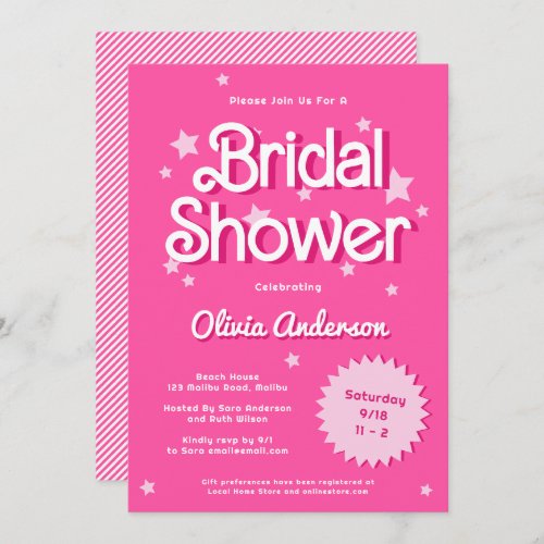 Retro Pretty Pink Malibu Stars Bridal Shower Invitation