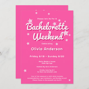 Retro Pretty Pink Stars Bachelorette Invitation