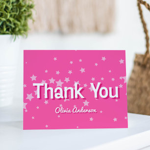 Retro Pretty Pink Stars Birthday Bridal Shower Letterpress Thank You Card