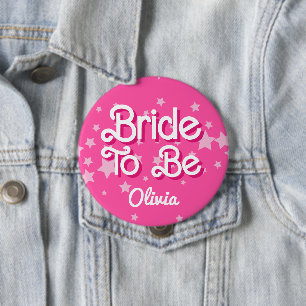 Retro Pretty Pink Stars Bridal Shower Button