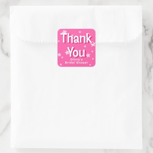 Retro Pretty Pink Stars Bridal Shower Favor Square Sticker