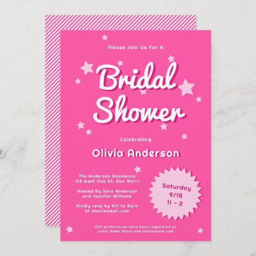 Retro Pretty Pink Stars Bridal Shower Invitation