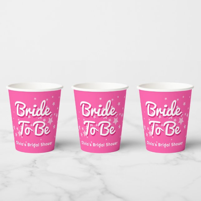 Retro Pretty Pink Stars Bridal Shower Paper Cups (Multi)