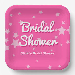 Retro Pretty Pink Stars Bridal Shower Paper Plates