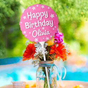 Retro Pretty Pink Stars Happy Birthday Balloon