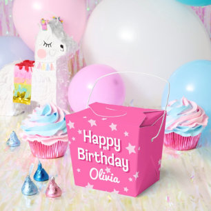 Retro Pretty Pink Stars Happy Birthday Favor Boxes