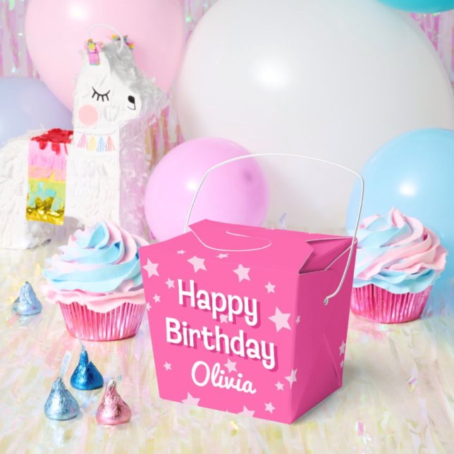 Retro Pretty Pink Stars Happy Birthday  Favor Boxes (Creator Uploaded)
