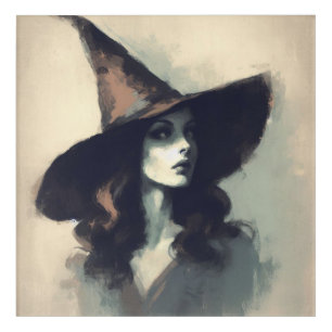 Retro Pretty  Witch in Pointed Witch Hat Painting Acrylic Print