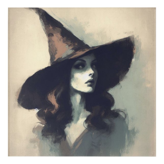 Retro Pretty  Witch in Pointed Witch Hat Painting Acrylic Print (Front)