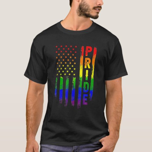 Retro Pride Month LGBT USA Flag Rainbow LGBTQ Gay T_Shirt