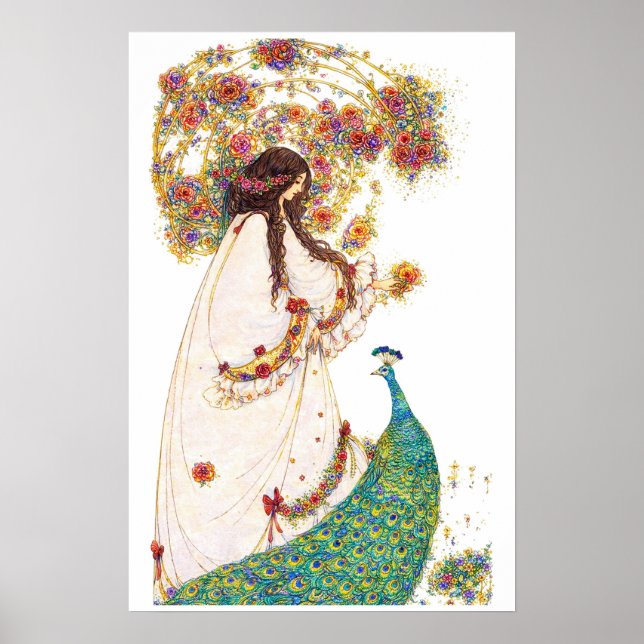 Retro Princess & Peacock by Jessie King Poster (Front)