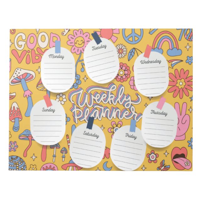 Retro Printable Weekly planner, organizer Sheet Notepad (Front)