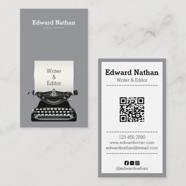 Retro professional typewriter qr code business card (Front/Back)