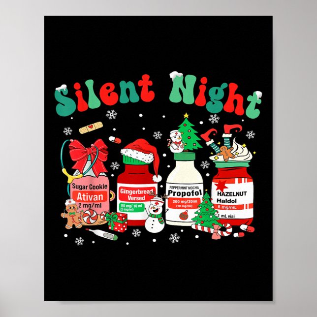 Retro Profol Silent Night Funny Christmas Nurse Wo Poster (Front)