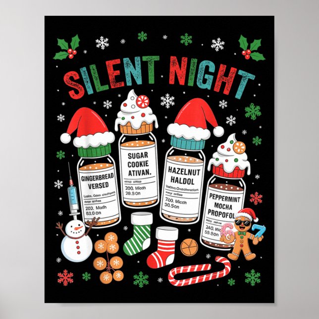 Retro Profol Silent Night Icu Nurses Funny Merry C Poster (Front)