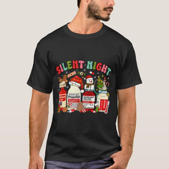 Retro Profol Silent Night Icu Nurses Funny Merry C T-Shirt (Front)