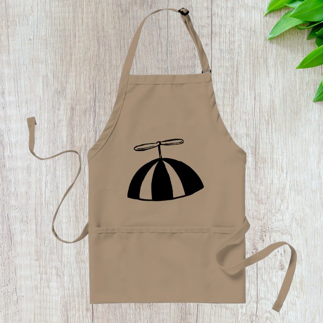 Retro Propeller Beanie Whimsical Black and White  Adult Apron (Creator Uploaded)