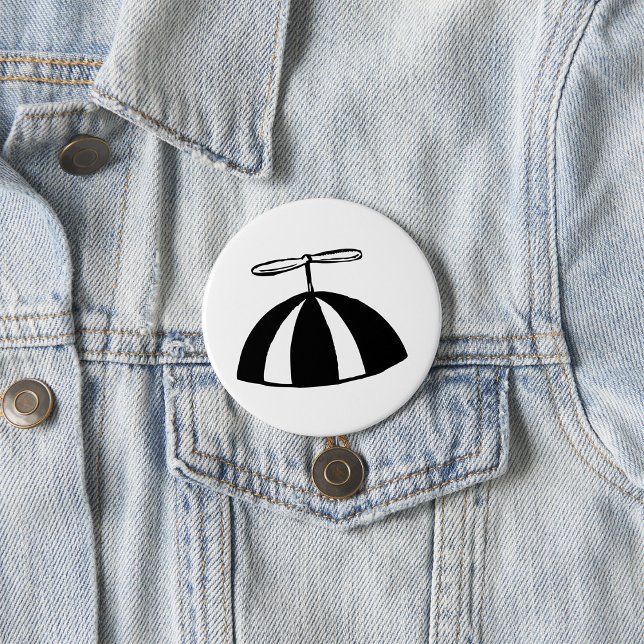Retro Propeller Beanie Whimsical Black and White  Button (Creator Uploaded)