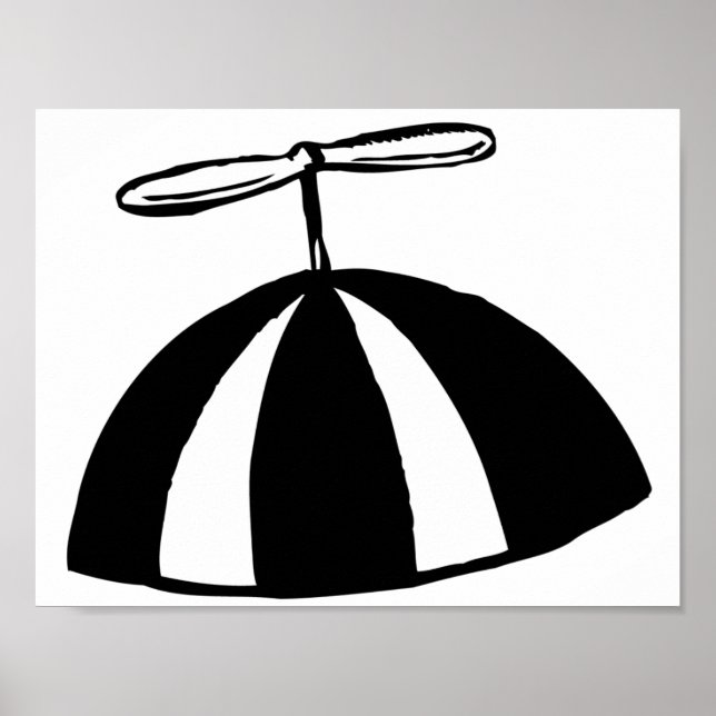 Retro Propeller Beanie Whimsical Black and White  Poster (Front)