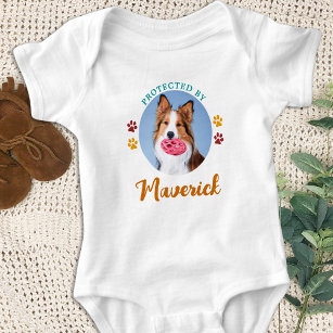 Retro Protected By Dog Custom Photo Colorful Baby Bodysuit