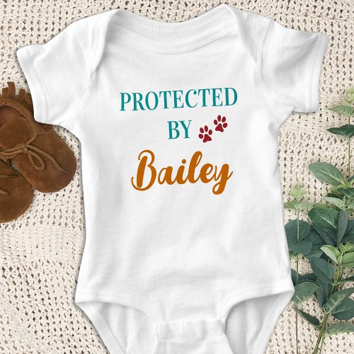 Retro Protected By Dog Personalized Colorful Baby Bodysuit