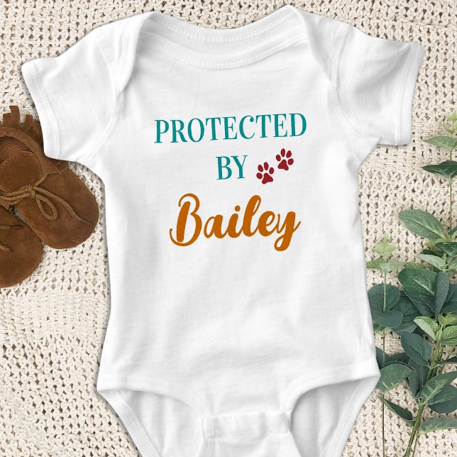 Retro Protected By Dog Personalized Colorful Baby Bodysuit (Creator Uploaded)
