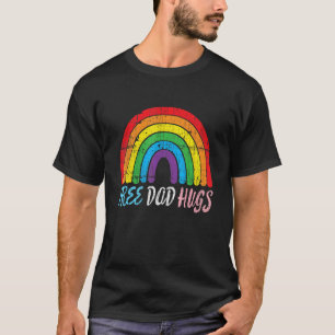 Retro Proud Dad Lgbt Ally Mens Free Dad Hugs Rainb T-Shirt