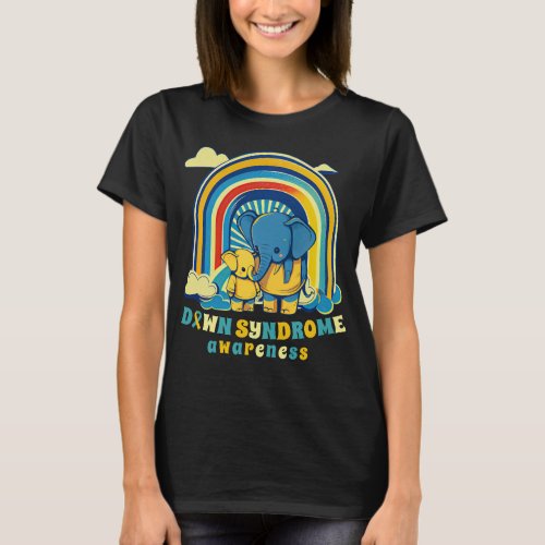 Retro Proud Mama Down Syndrome Awareness Elephant  T_Shirt