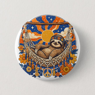 Retro Psych-Pop Sloth in Hammock Button