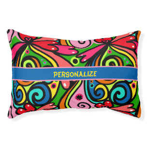 Retro Psychedelic 60s Colorful Pattern Cat Dog Pet Bed