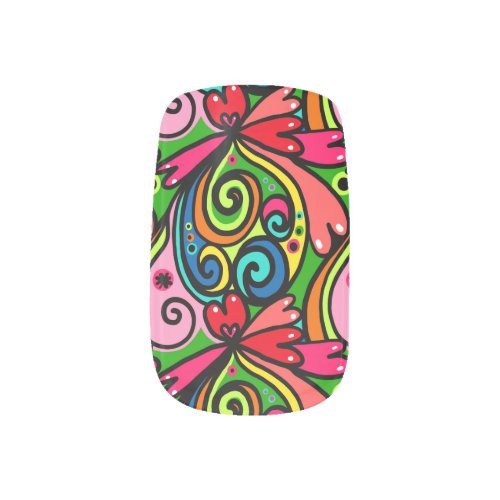 Retro Psychedelic 60s Pink Red Blue Abstract Minx Nail Art