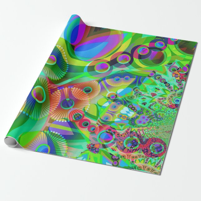 Retro Psychedelic Abstract Wrapping Paper (Unrolled)