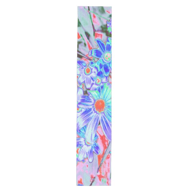 Retro Psychedelic Aqua and Orange Flowers Medium Table Runner (Front)