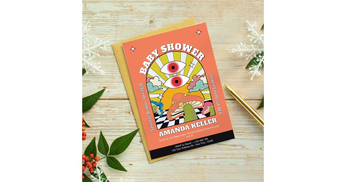 Retro Psychedelic Baby Shower Invitation | Zazzle