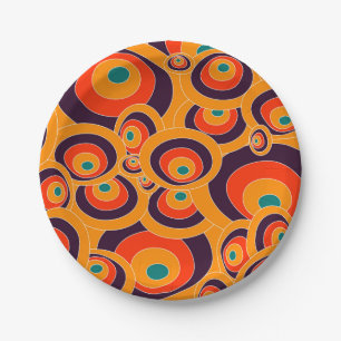 Retro Psychedelic Circles Pattern Decorative Paper Plates