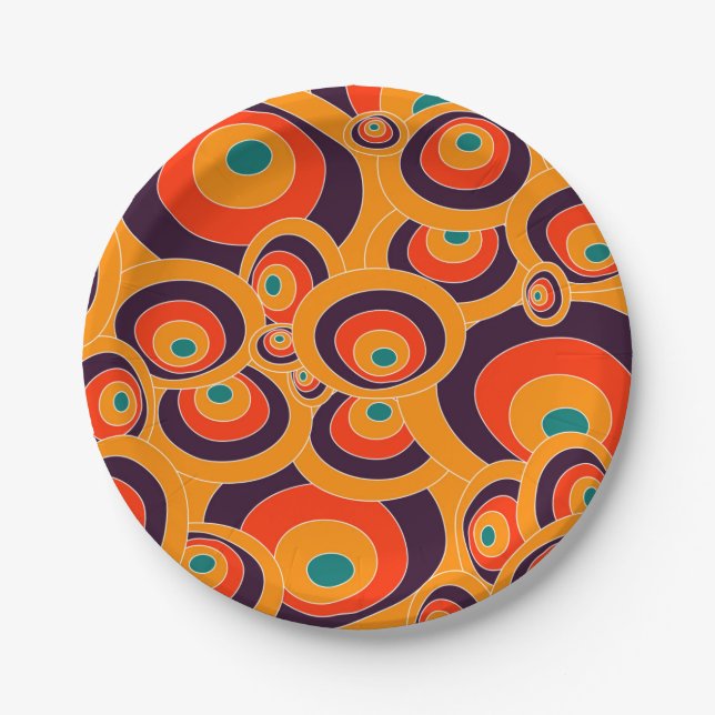 Retro Psychedelic Circles Pattern Decorative  Paper Plates (Front)